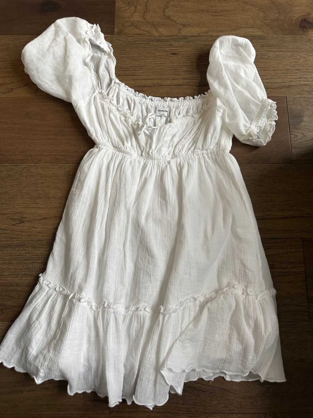 White Puff-Sleeve Cotton Dress